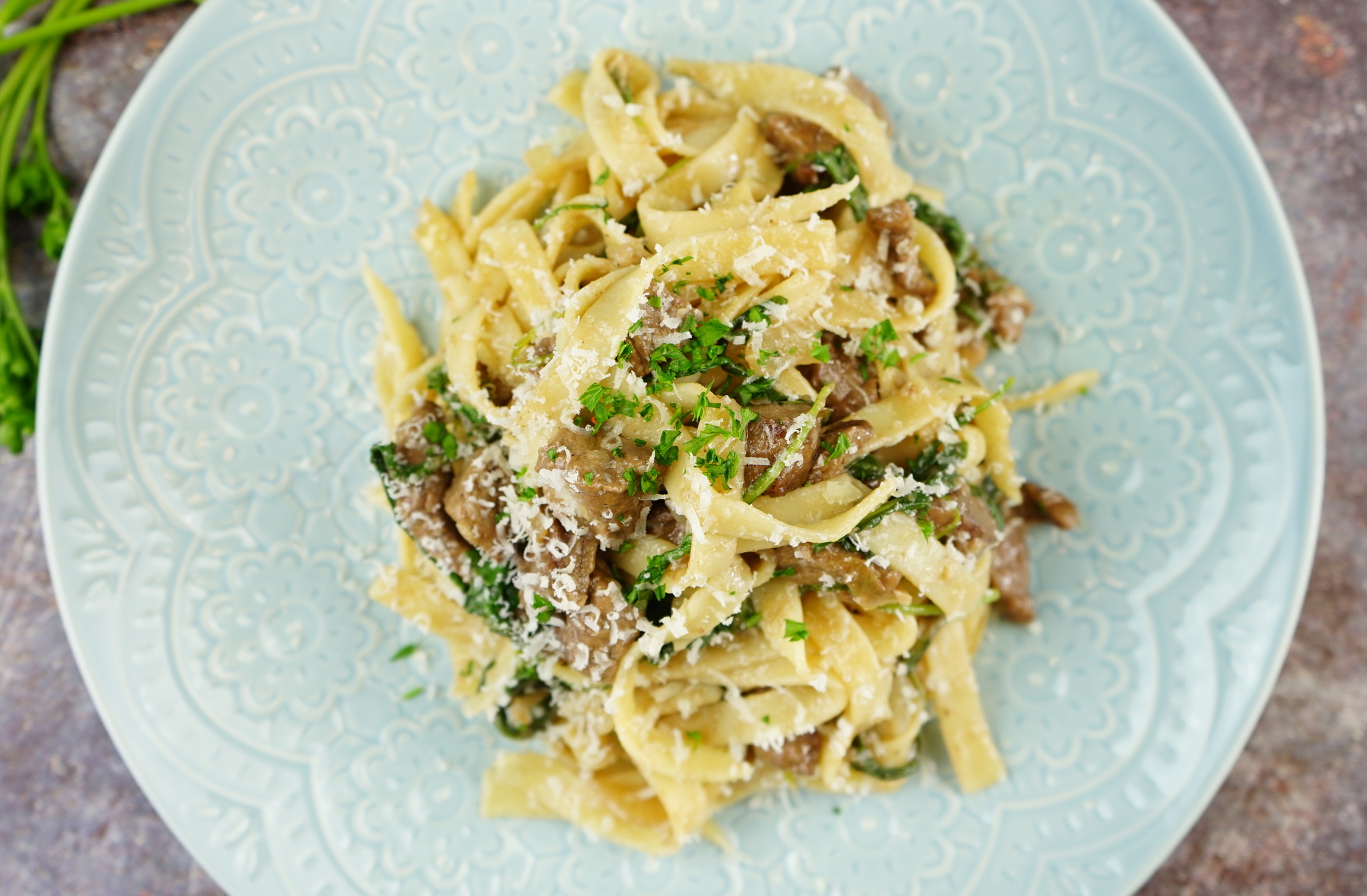 Steak Pasta in Port Sauce