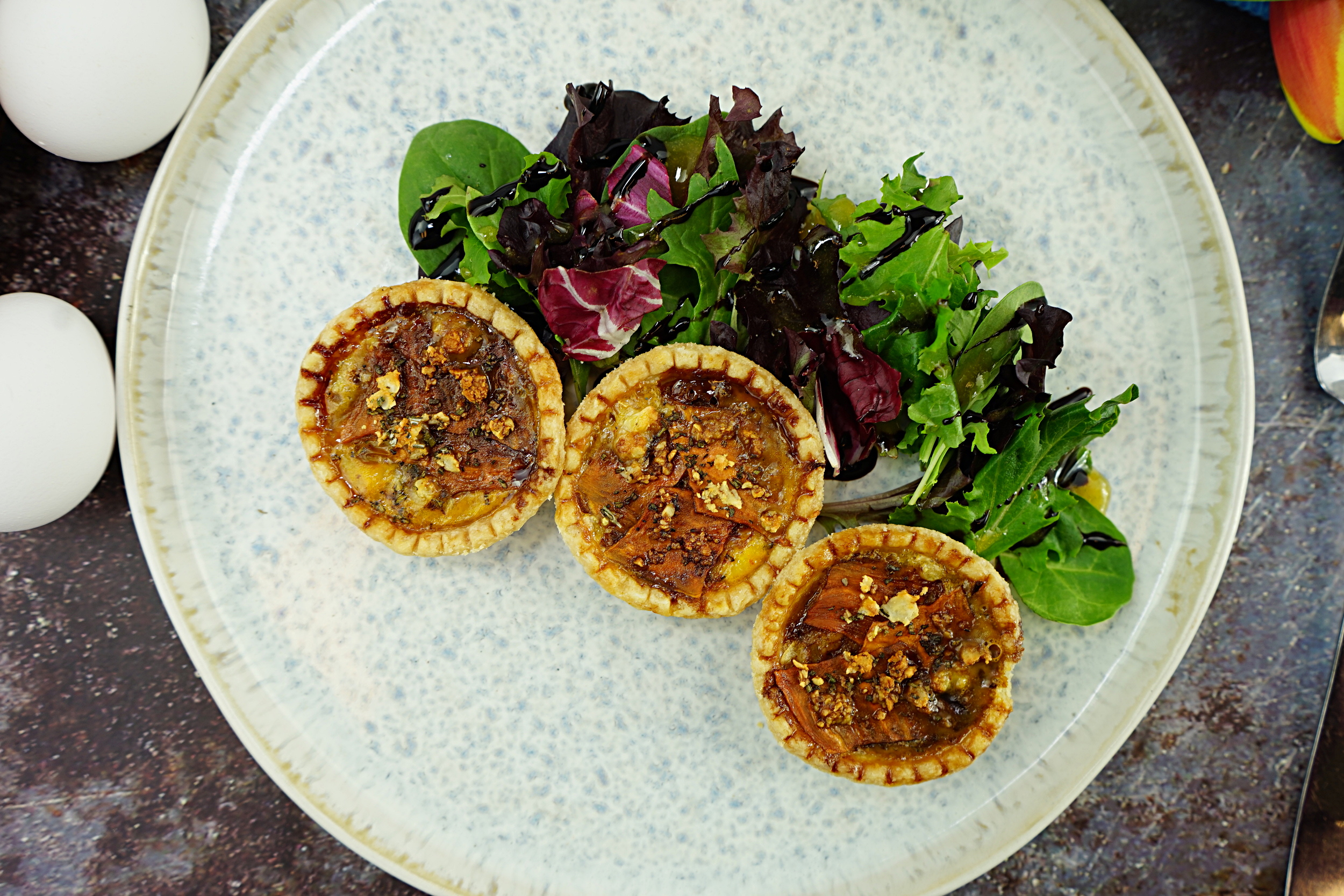 Mini Sweet Potato Harissa Onion Quiche