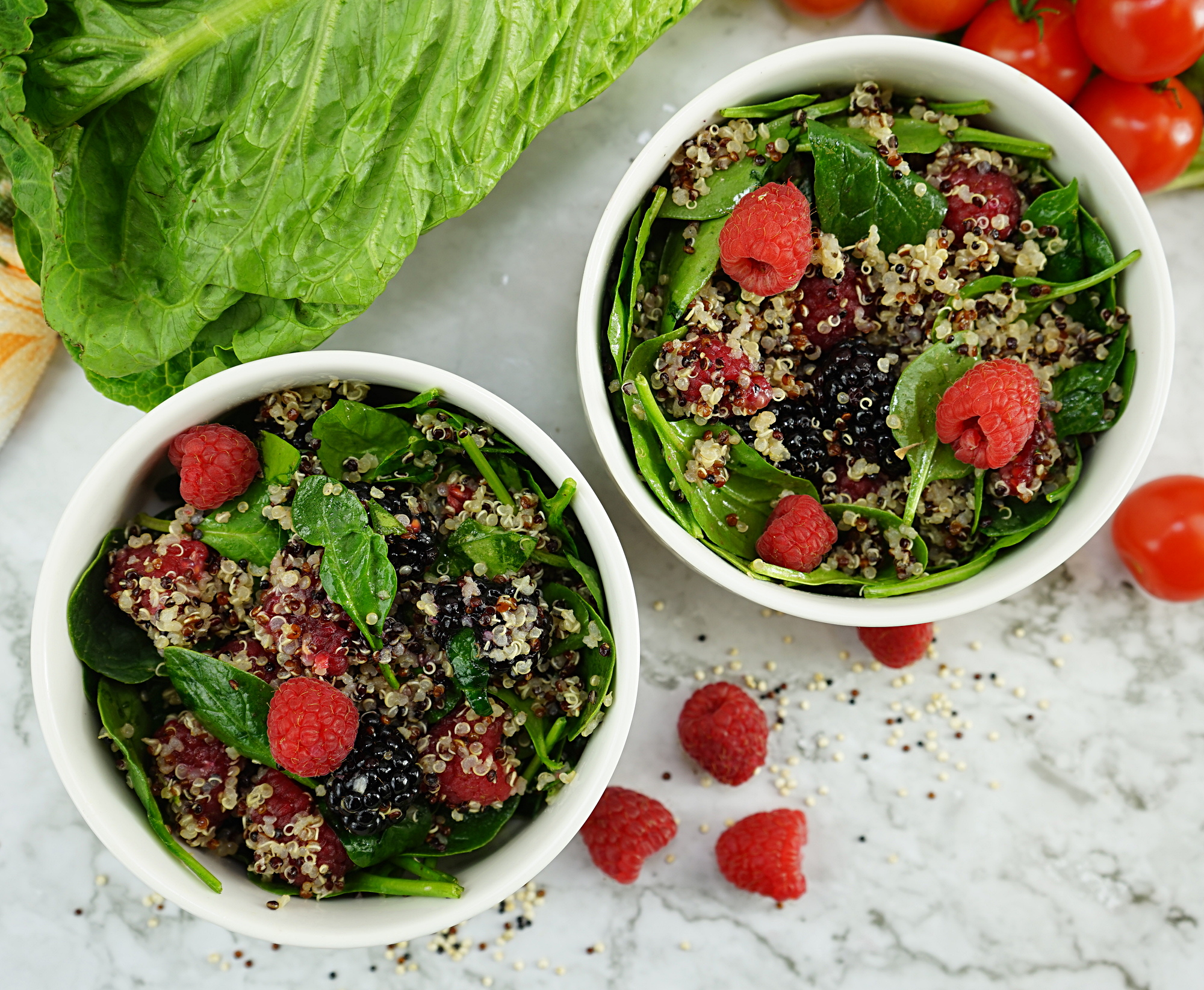 Berry Spinach Quinoa Salad with Citrus Basil Vinaigrette