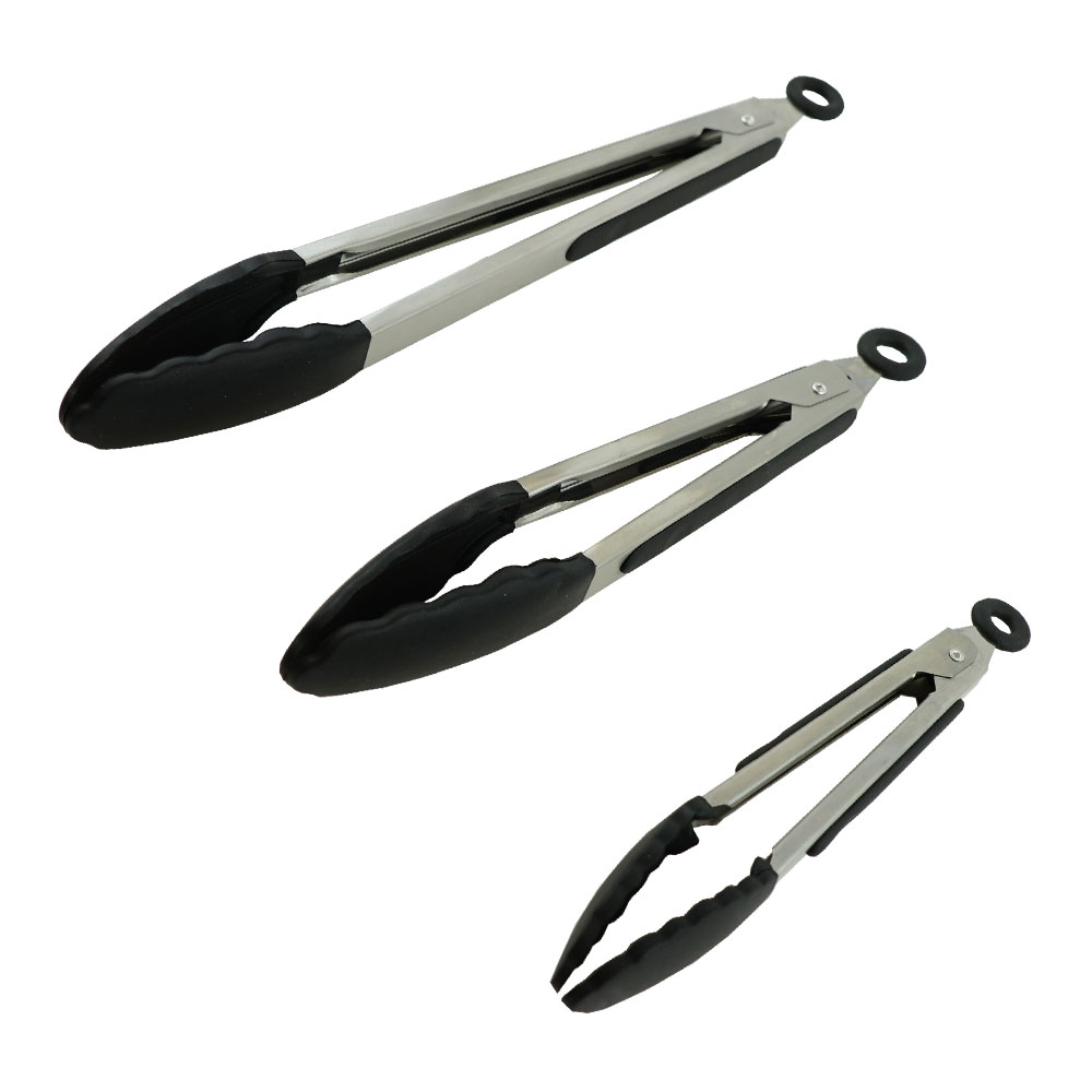 Tongs Silicone  7", 9", 12" Set Black Artigee