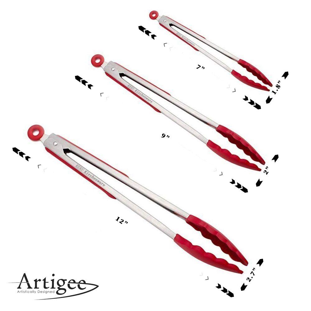 Tongs Silicone  7", 9", 12" Set Red Artigee