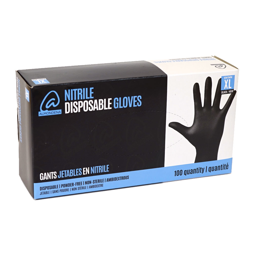 Gants jetables en nitrile noirs extra-larges 10 x 100 ct Almondena