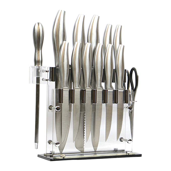 Stainless Steel Knife Set with Acrylic Stand 14 piece Artigee